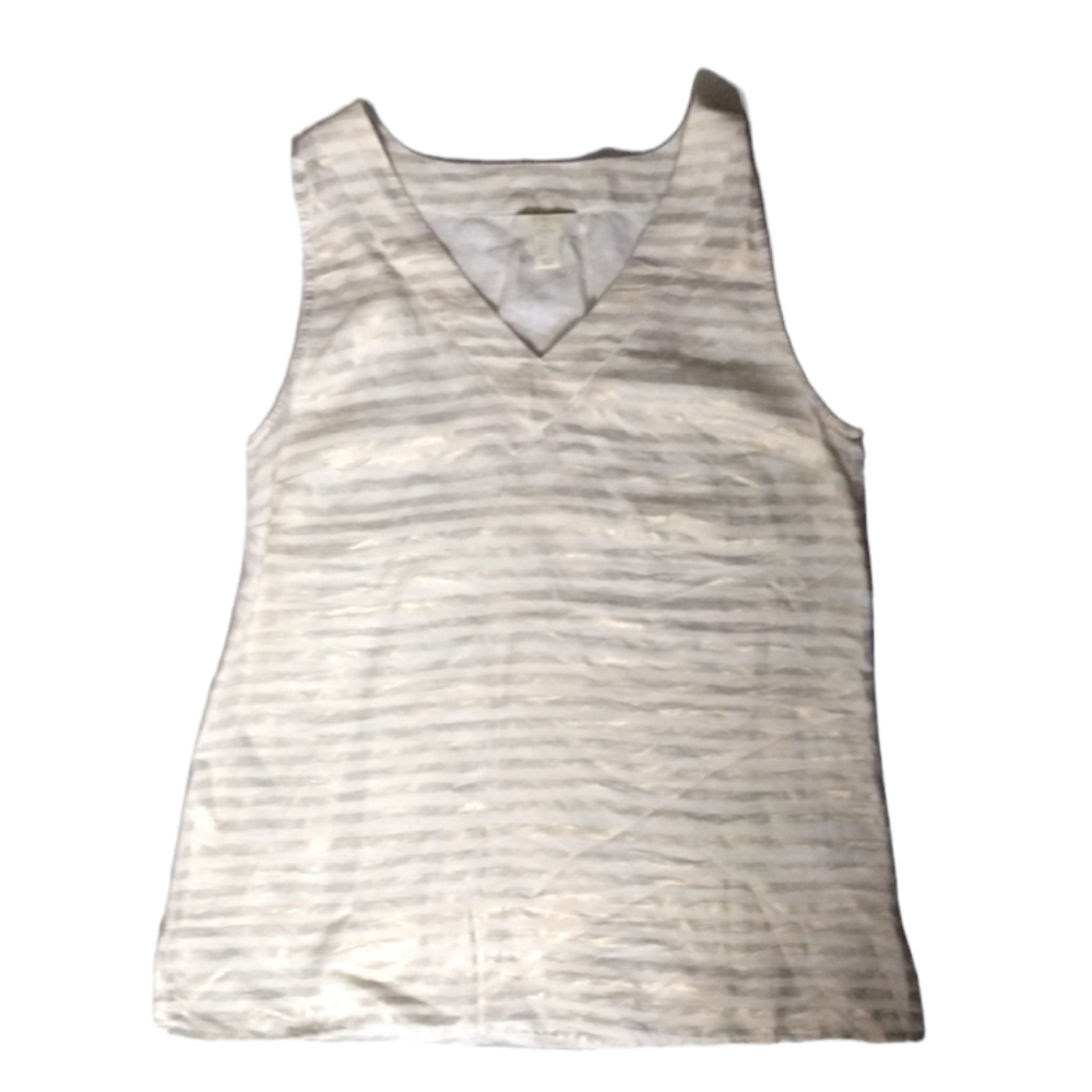 Women's St. Tropez West Linen top with gold and ivory striped size large Nwt